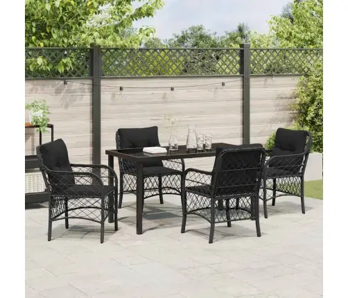 Sodo Valgomojo Komplektas Su Pagalve 5 Pcs Juoda Poliratanas