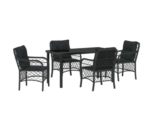 Sodo Valgomojo Komplektas Su Pagalve 5 Pcs Juoda Poliratanas