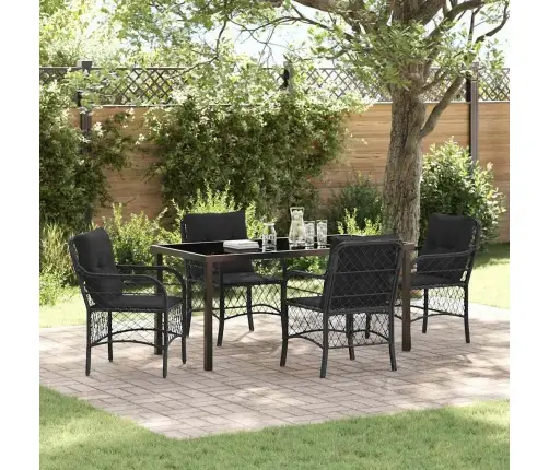 5 Daļu Dārza Galdiņš Ar Spilveniem Melnā Poliratanā Vidaxl