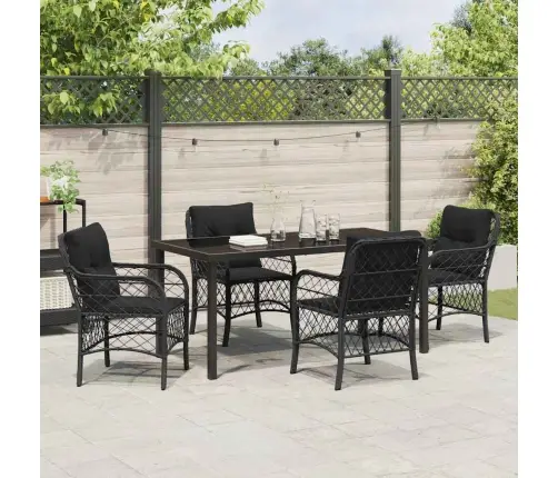 5 Daļu Dārza Galdiņš Ar Spilveniem Melnā Poliratanā Vidaxl