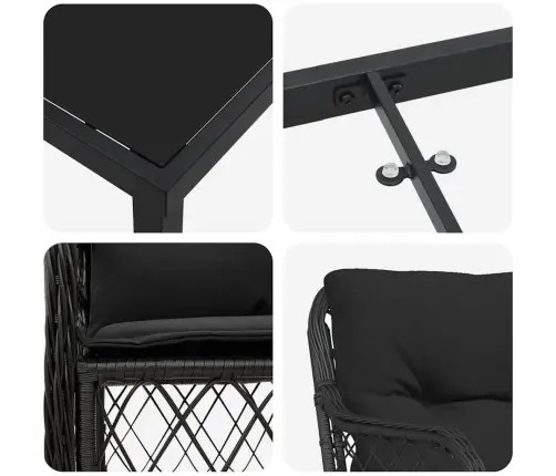 Aia Söögilaudade Komplekt Padjaga 7 Pcs Must Polürotang