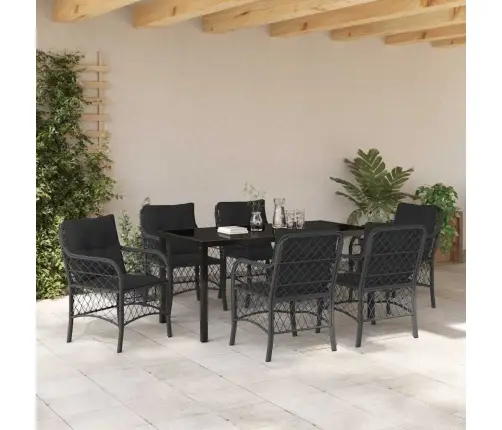 Aia Söögilaudade Komplekt Padjaga 7 Pcs Must Polürotang