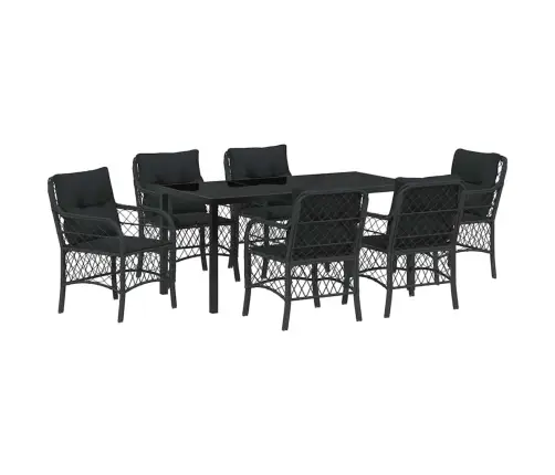 Aia Söögilaudade Komplekt Padjaga 7 Pcs Must Polürotang