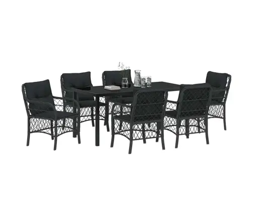 Aia Söögilaudade Komplekt Padjaga 7 Pcs Must Polürotang