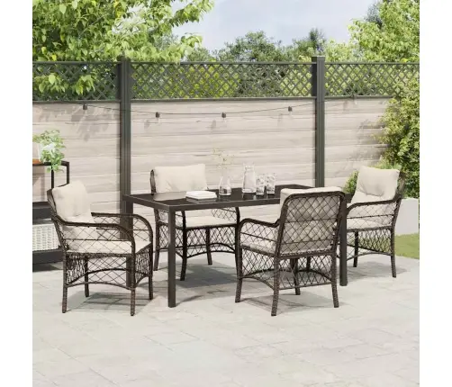 5 Daļu Dārza Galds Ar Spilveniem Brūnā Poliratānā Vidaxl