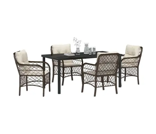 5 Daļu Dārza Galds Ar Spilveniem Brūnā Poliratānā Vidaxl