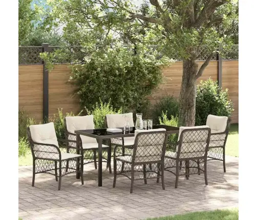 7 Gabalu Dārza Galda Komplekts Ar Spilveniem, Brūna Poliratanā. Vidaxl