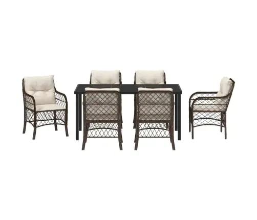 7 Gabalu Dārza Galda Komplekts Ar Spilveniem, Brūna Poliratanā. Vidaxl