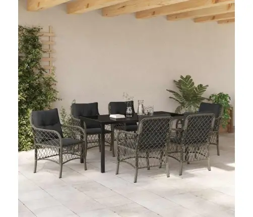 7 Daļu Dārza Ēdamgaldu Komplekts Ar Pelēkiem Polirātiem Un Spilveniem Vidaxl