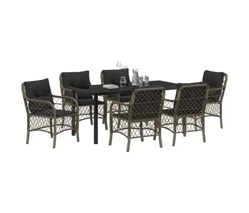 7 Daļu Dārza Ēdamgaldu Komplekts Ar Pelēkiem Polirātiem Un Spilveniem Vidaxl