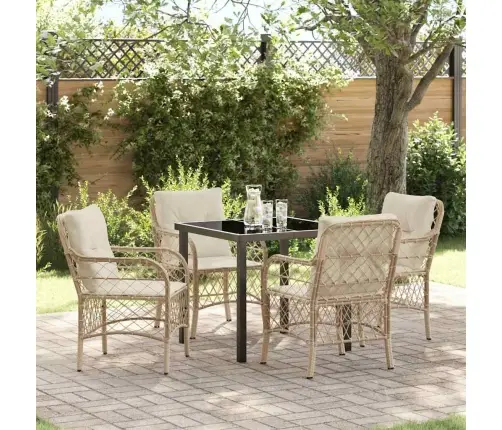 5 Gabalu Dārza Ēdamgaldu Komplekts Ar Spilveniem Bēšs Poli Rotangpalma Vidaxl