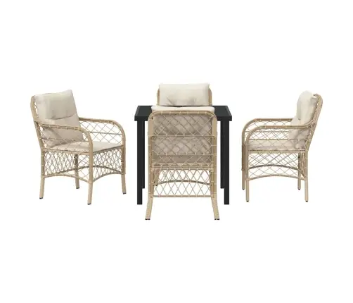 5 Gabalu Dārza Ēdamgaldu Komplekts Ar Spilveniem Bēšs Poli Rotangpalma Vidaxl