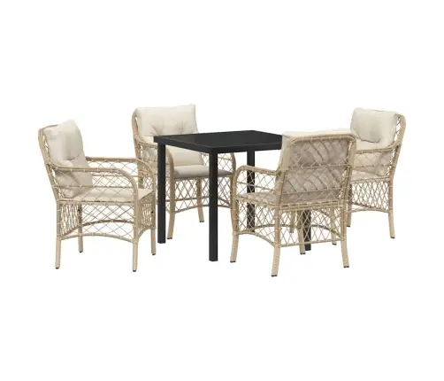 5 Gabalu Dārza Ēdamgaldu Komplekts Ar Spilveniem Bēšs Poli Rotangpalma Vidaxl