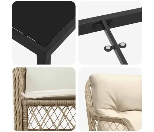 Aia Söögilaudade Komplekt Padjaga 5 Pcs Beež Polürotang