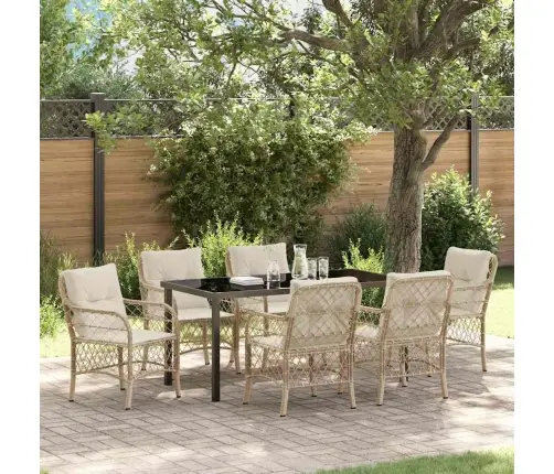 7 Daļu Dārza Ēdamgalda Komplekts Ar Spilveniem Bēšā Polirattā Vidaxl