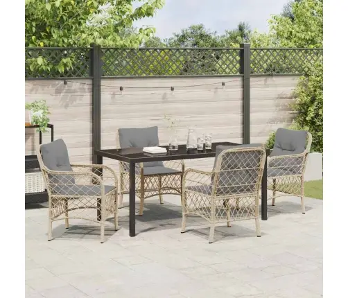 5 Daļu Dārza Ēdamgalds Ar Spilveniem Bēšs Poliratans Vidaxl