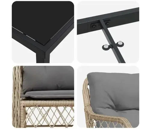 Aia Söögilaudade Komplekt Padjaga 7 Pcs Beež Polürotang