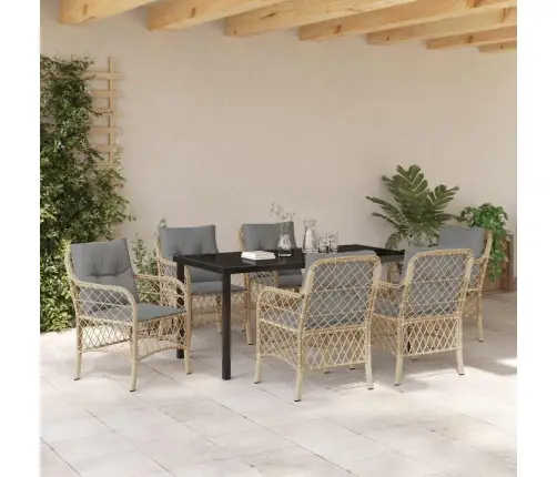 Aia Söögilaudade Komplekt Padjaga 7 Pcs Beež Polürotang