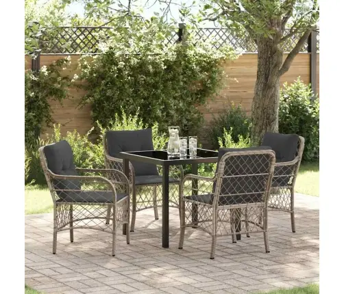 5 Daļīga Dārza Ēdamgalds Ar Spilveniem. Gaiši Pelēks Poliratanas Komplekts. Vidaxl