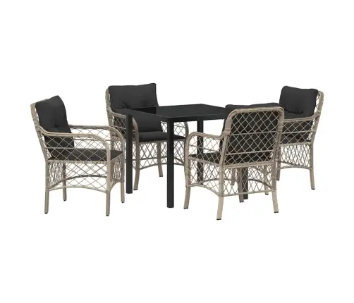 5 Daļīga Dārza Ēdamgalds Ar Spilveniem. Gaiši Pelēks Poliratanas Komplekts. Vidaxl