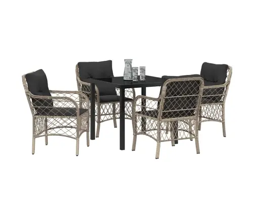 5 Daļīga Dārza Ēdamgalds Ar Spilveniem. Gaiši Pelēks Poliratanas Komplekts. Vidaxl