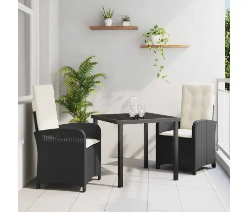 3 Gabalu Dārza Pusdienu Komplekts Ar Spilveniem Melna Poli Rotangpalma Vidaxl