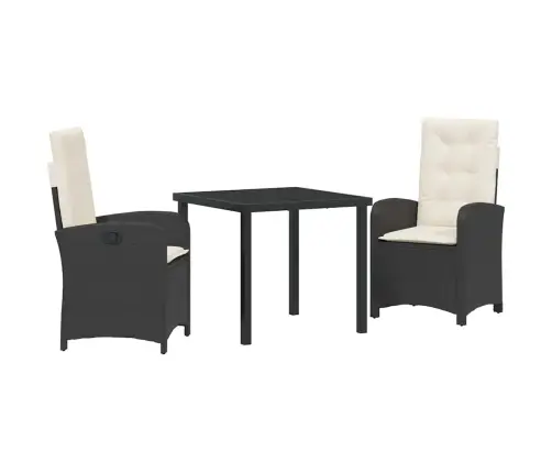 3 Gabalu Dārza Pusdienu Komplekts Ar Spilveniem Melna Poli Rotangpalma Vidaxl