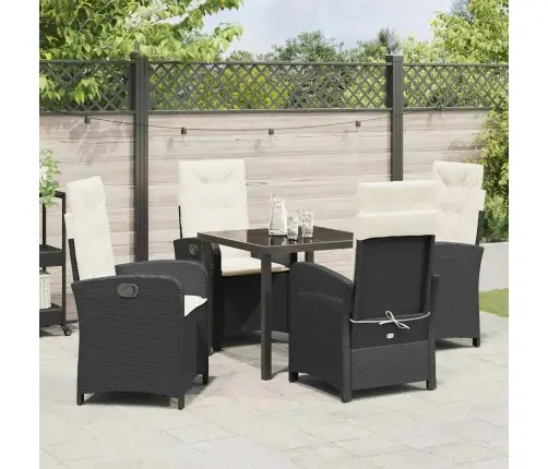 5 Gabalu Dārza Ēdamgalds Ar Spilveniem Melns Poli Rotangpalma Vidaxl