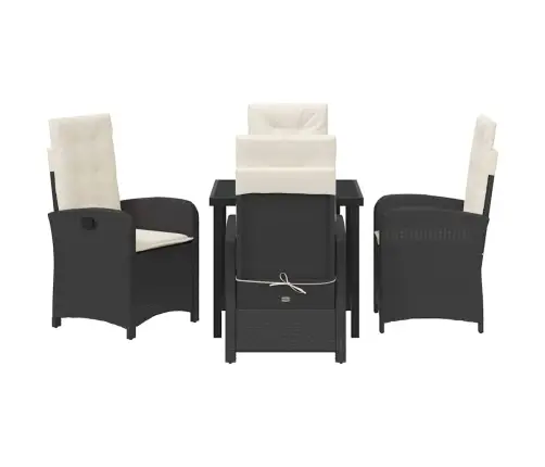 5 Gabalu Dārza Ēdamgalds Ar Spilveniem Melns Poli Rotangpalma Vidaxl