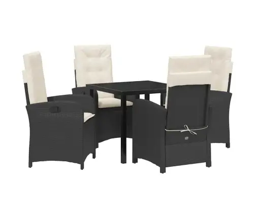 5 Gabalu Dārza Ēdamgalds Ar Spilveniem Melns Poli Rotangpalma Vidaxl