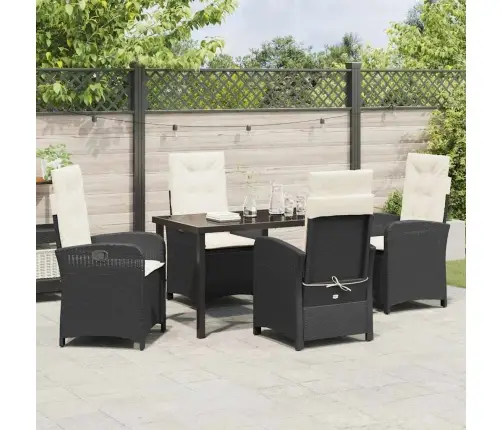 5 Daļu Dārza Ēdamgaldu Komplekts Ar Spilveniem Melnā Polietilēna Rotangpalma Vidaxl