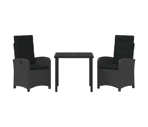 3 Gab. Dārza Ēdamgalds Ar Spilveniem Melnā Polietilēna Rotangpalma Vidaxl