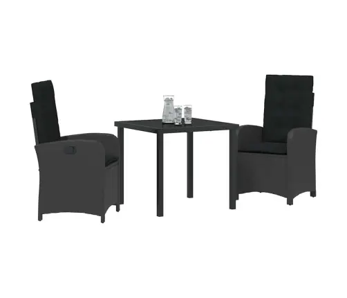 3 Gab. Dārza Ēdamgalds Ar Spilveniem Melnā Polietilēna Rotangpalma Vidaxl