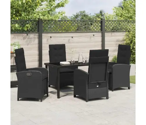 5 Gabalu Dārza Galda Komplekts Ar Spilveniem Melns Poli Rotangpalma Vidaxl