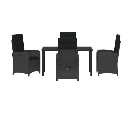 5 Gabalu Dārza Galda Komplekts Ar Spilveniem Melns Poli Rotangpalma Vidaxl