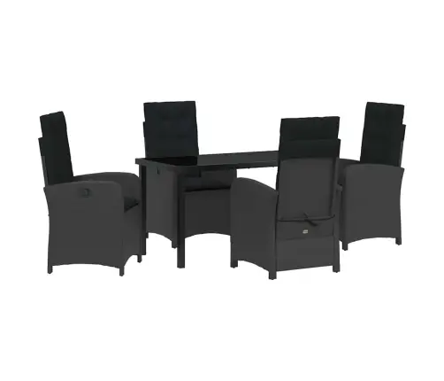 5 Gabalu Dārza Galda Komplekts Ar Spilveniem Melns Poli Rotangpalma Vidaxl