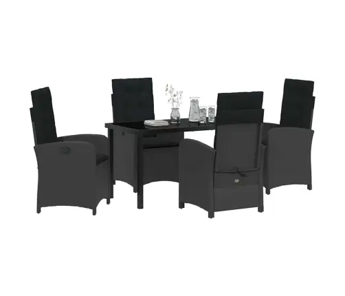 5 Gabalu Dārza Galda Komplekts Ar Spilveniem Melns Poli Rotangpalma Vidaxl