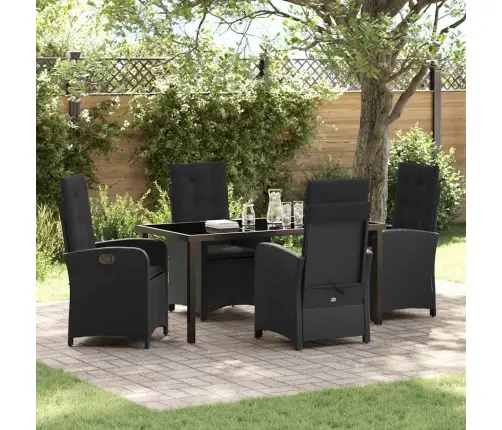 5 Gab. Dārza Ēdamgalds Ar Spilveniem Melns Pe Rotangpalma Vidaxl