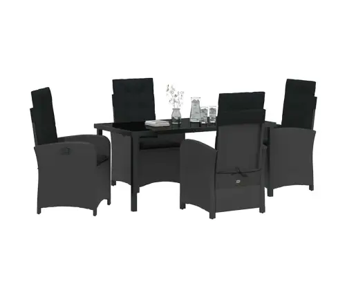 5 Gab. Dārza Ēdamgalds Ar Spilveniem Melns Pe Rotangpalma Vidaxl