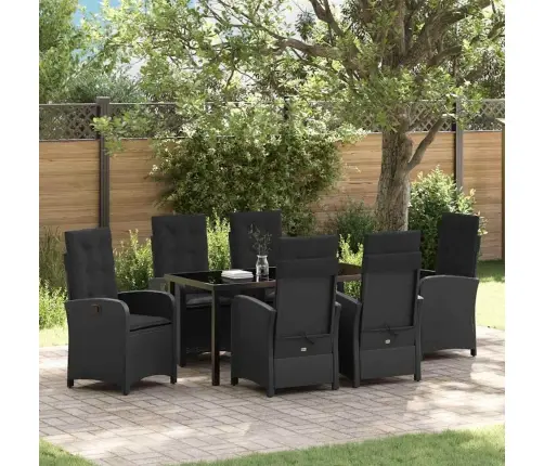 7 Gab Dārza Ēdamgalds Ar Spilveniem Melns Poli Rotangpalma Vidaxl