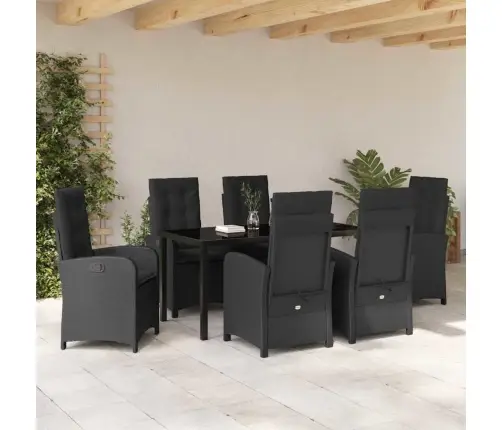 7 Gab Dārza Ēdamgalds Ar Spilveniem Melns Poli Rotangpalma Vidaxl