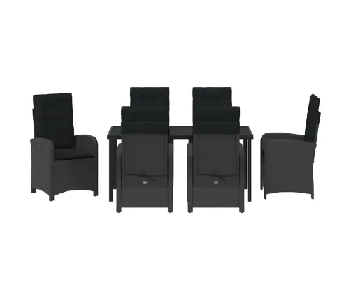 7 Gab Dārza Ēdamgalds Ar Spilveniem Melns Poli Rotangpalma Vidaxl