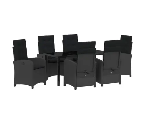 7 Gab Dārza Ēdamgalds Ar Spilveniem Melns Poli Rotangpalma Vidaxl