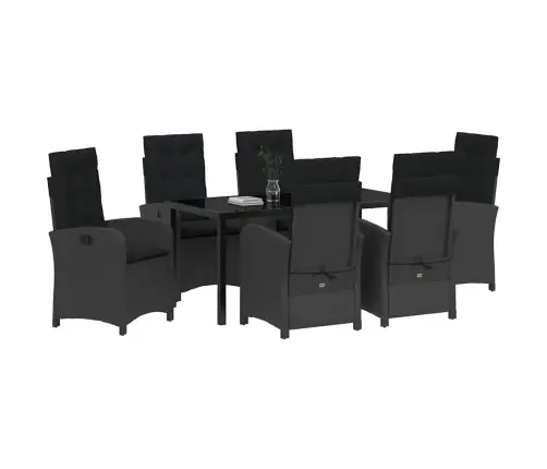 7 Gab Dārza Ēdamgalds Ar Spilveniem Melns Poli Rotangpalma Vidaxl