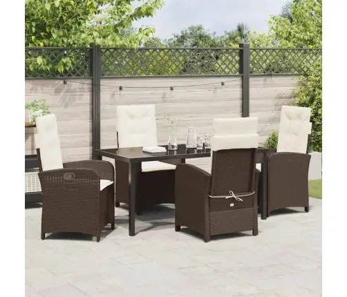 5 Daļīgu Dārza Ēdamgalds Komplekts Ar Spilveniem Brūna Poli Rotangpalma Vidaxl