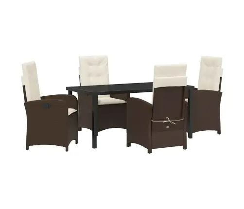 5 Daļīgu Dārza Ēdamgalds Komplekts Ar Spilveniem Brūna Poli Rotangpalma Vidaxl