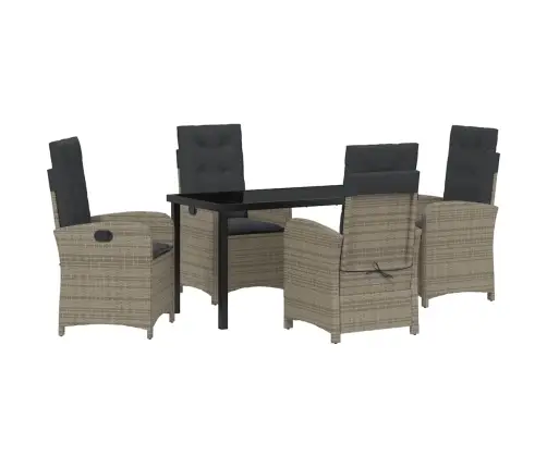 5 Gab. Dārza Ēdamgalda Komplekts Ar Spilveniem Pelēka Poli Rotangpalma Vidaxl