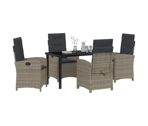 5 Gab. Dārza Ēdamgalda Komplekts Ar Spilveniem Pelēka Poli Rotangpalma Vidaxl