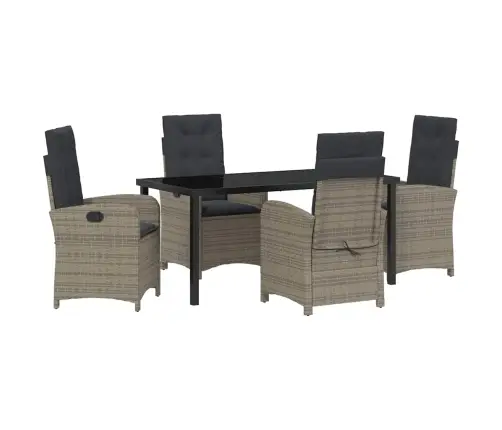 5 Gab. Dārza Pusdienu Komplekts Ar Spilveniem Pelēkā Poli Rotangpalma Vidaxl