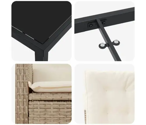 5 Daļu Dārza Ēdamgalda Komplekts Ar Spilventiņiem, Bēšs Poli Rotangpalma Vidaxl